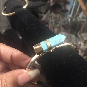 Pretty Gold-tone Turquoise Pencil Cuff Bracelet! FIRM
